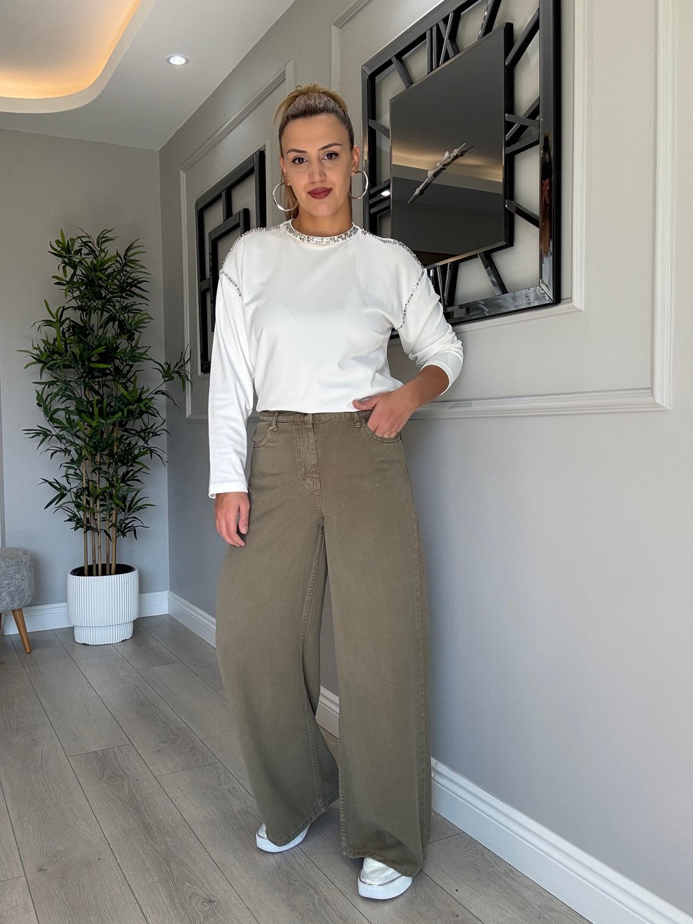 Premium kalite 100% pamuklu tensel jean  haki