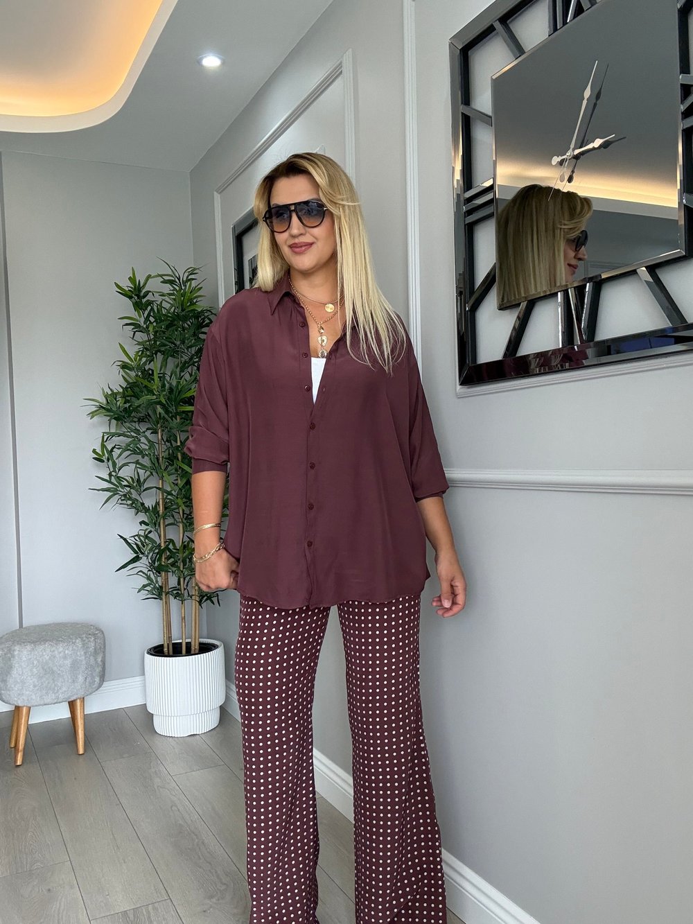 Premium kalite tensel gömlek , pantolon takım bordo 