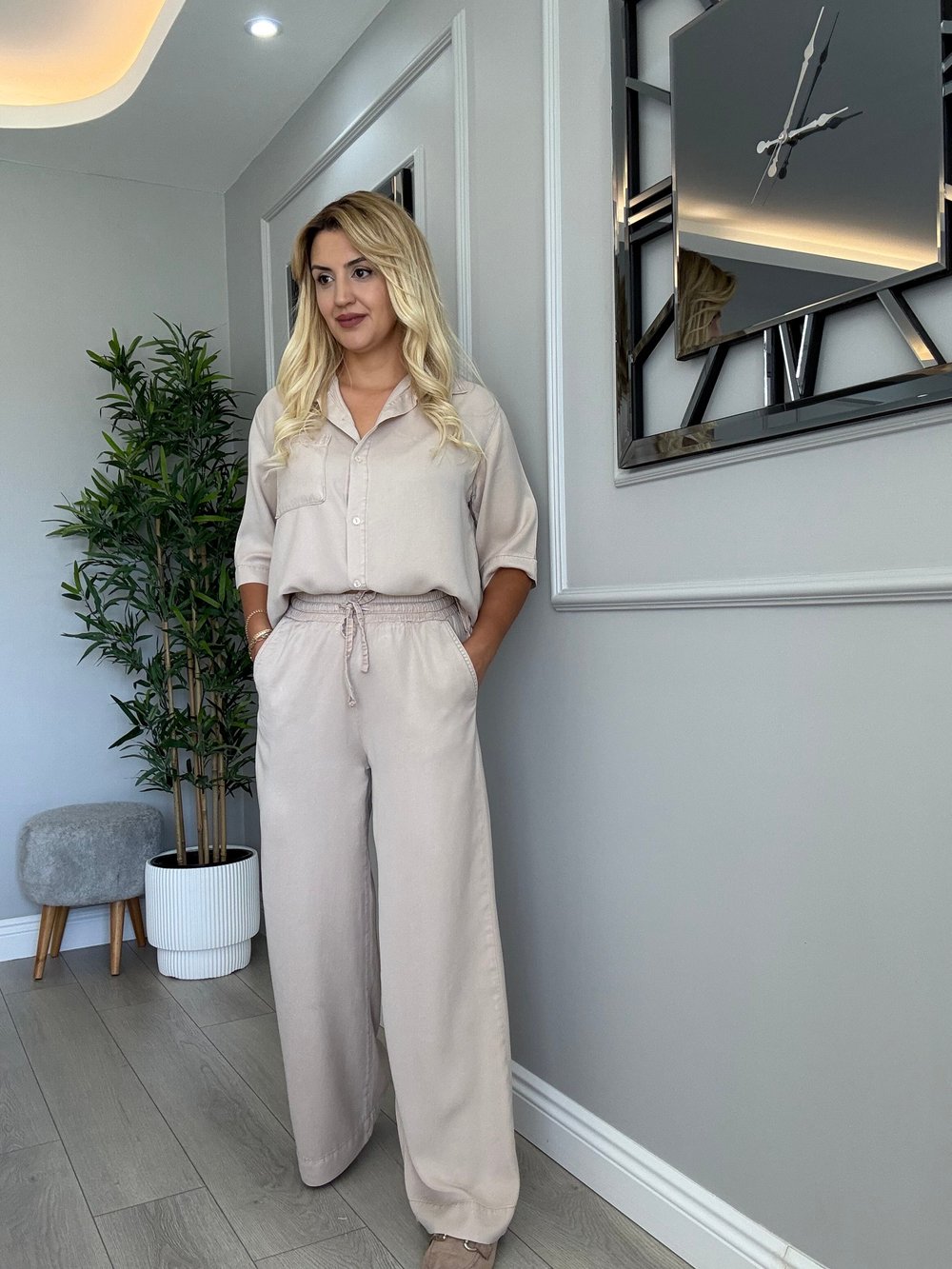 Premium kalite yumuşacık pamuklu tensel takım bej