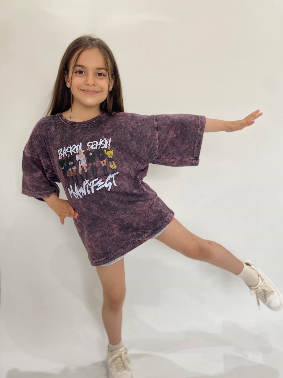 Manifest Yıkamalı Mürdüm Oversize Tişört