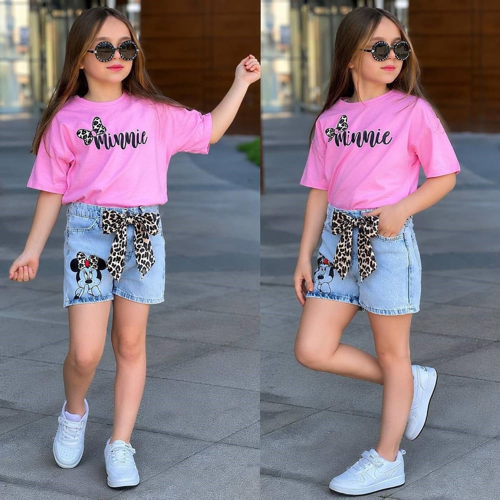minnie kot şortlu 2'li takım pembe