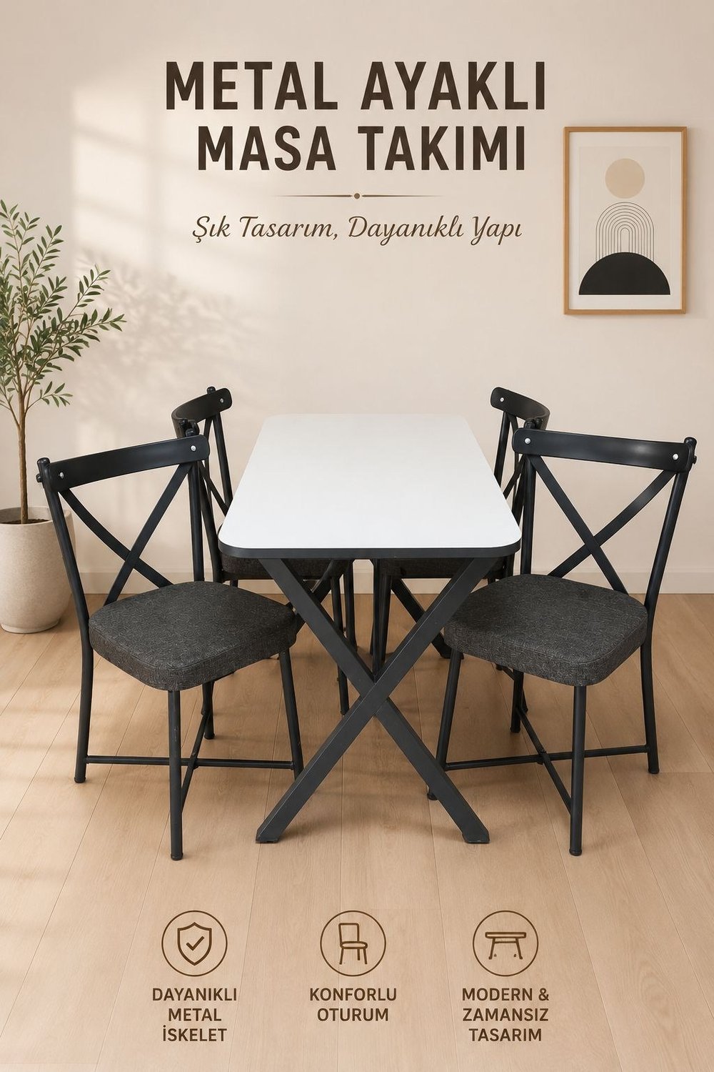X Sandalye & Beyaz Masa Takımı