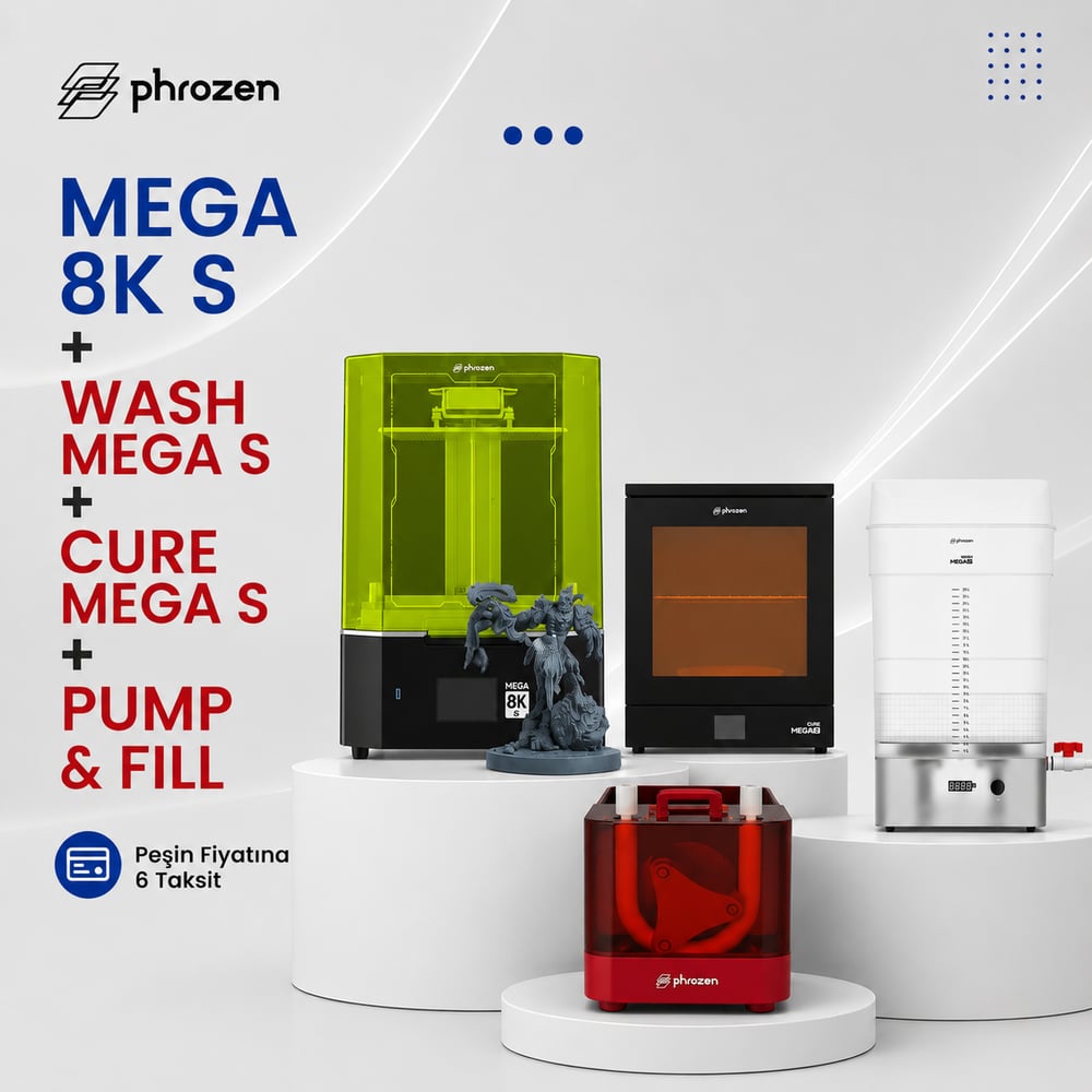 Phrozen Mega 8K S MSLA 3D Yazıcı - Mega 8K S + Wash Mega S + Cure Mega S + Pump &             Fill