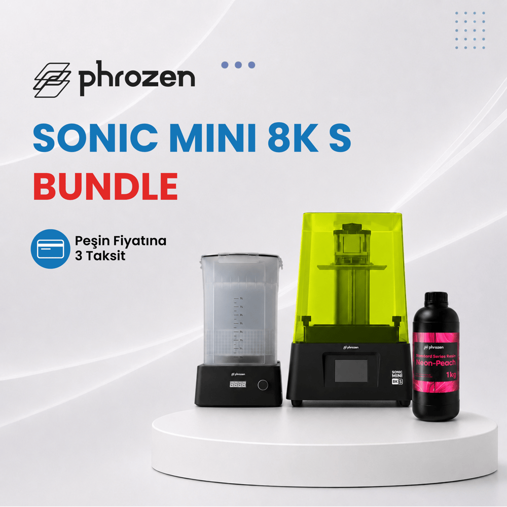 Phrozen Sonic Mini 8K S MSLA 3D Yazıcı + Phrozen Wash & Cure Yıkama Kürleme Seti + 2 Adet Phrozen Neon Reçine