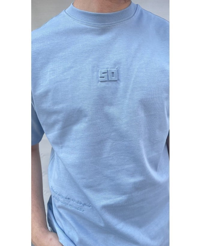 Casual Men South Kabartma Baskılı Oversize Mavi T-Shirt