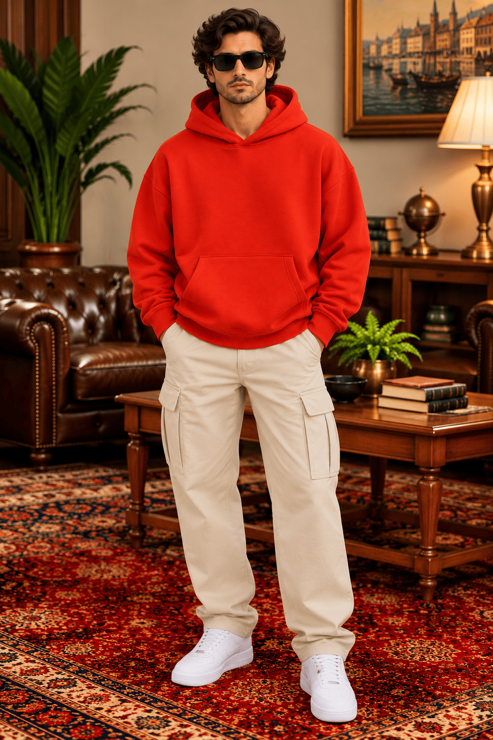Kırmızı Oversize Erkek Kapüşonlu Sweatshirt