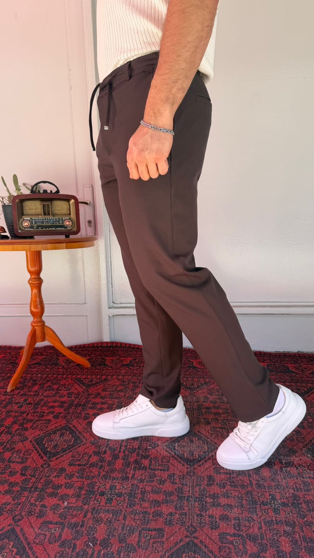 Kahve Düz Kesim Bağcıklı Erkek Pantolon