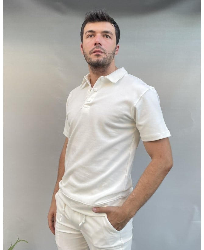 Casual Men Beyaz Polo Yaka Slim Fit T-Shirt