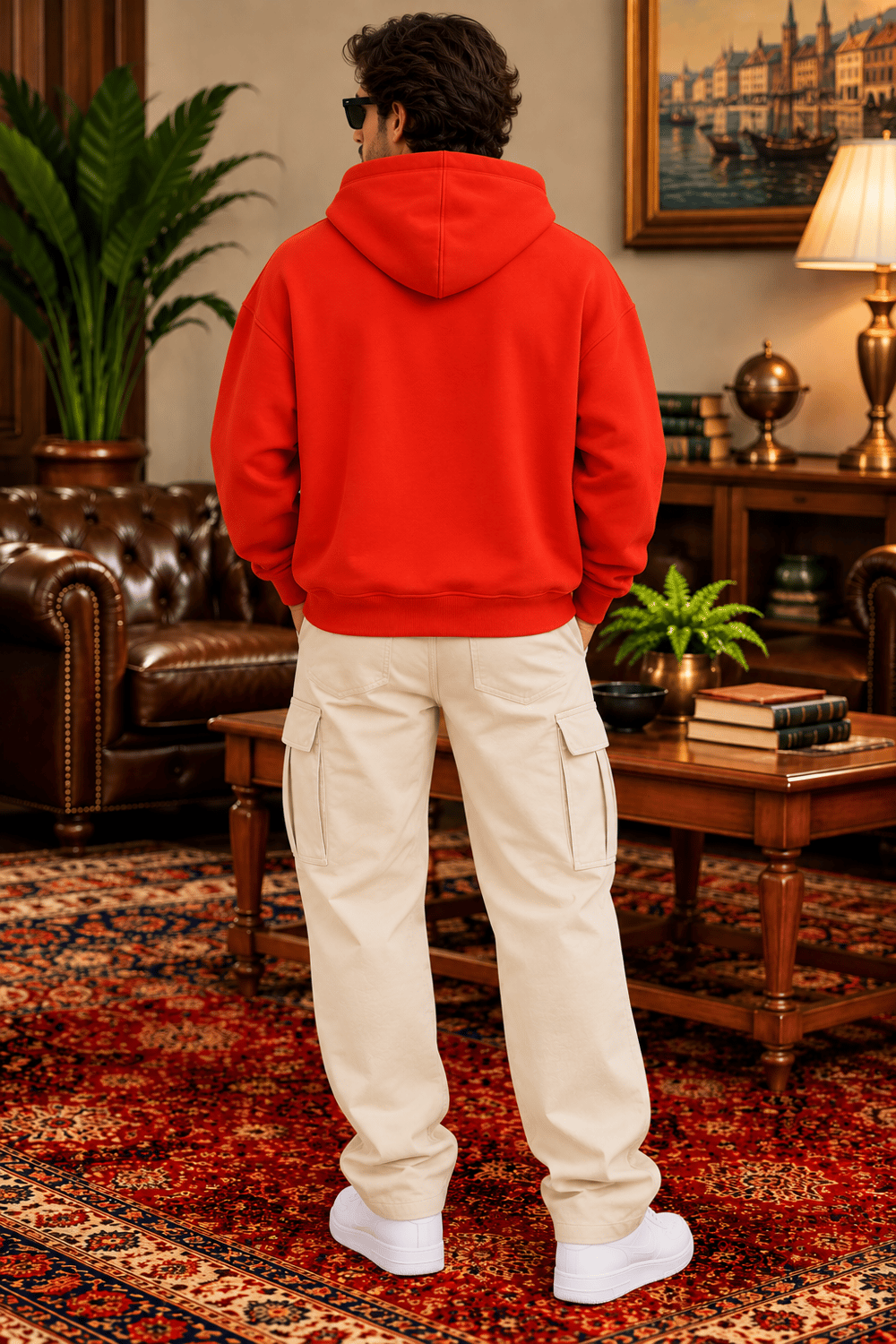 Kırmızı Oversize Erkek Kapüşonlu Sweatshirt