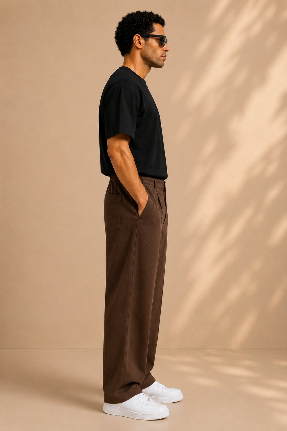 Kahverengi Keten Baggy Fit Erkek Pantolon