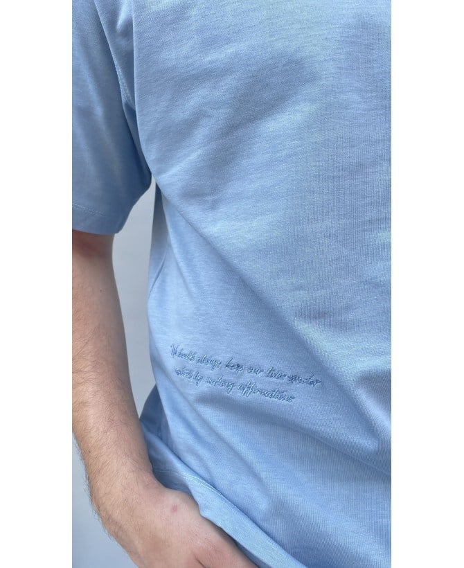 Casual Men South Kabartma Baskılı Oversize Mavi T-Shirt