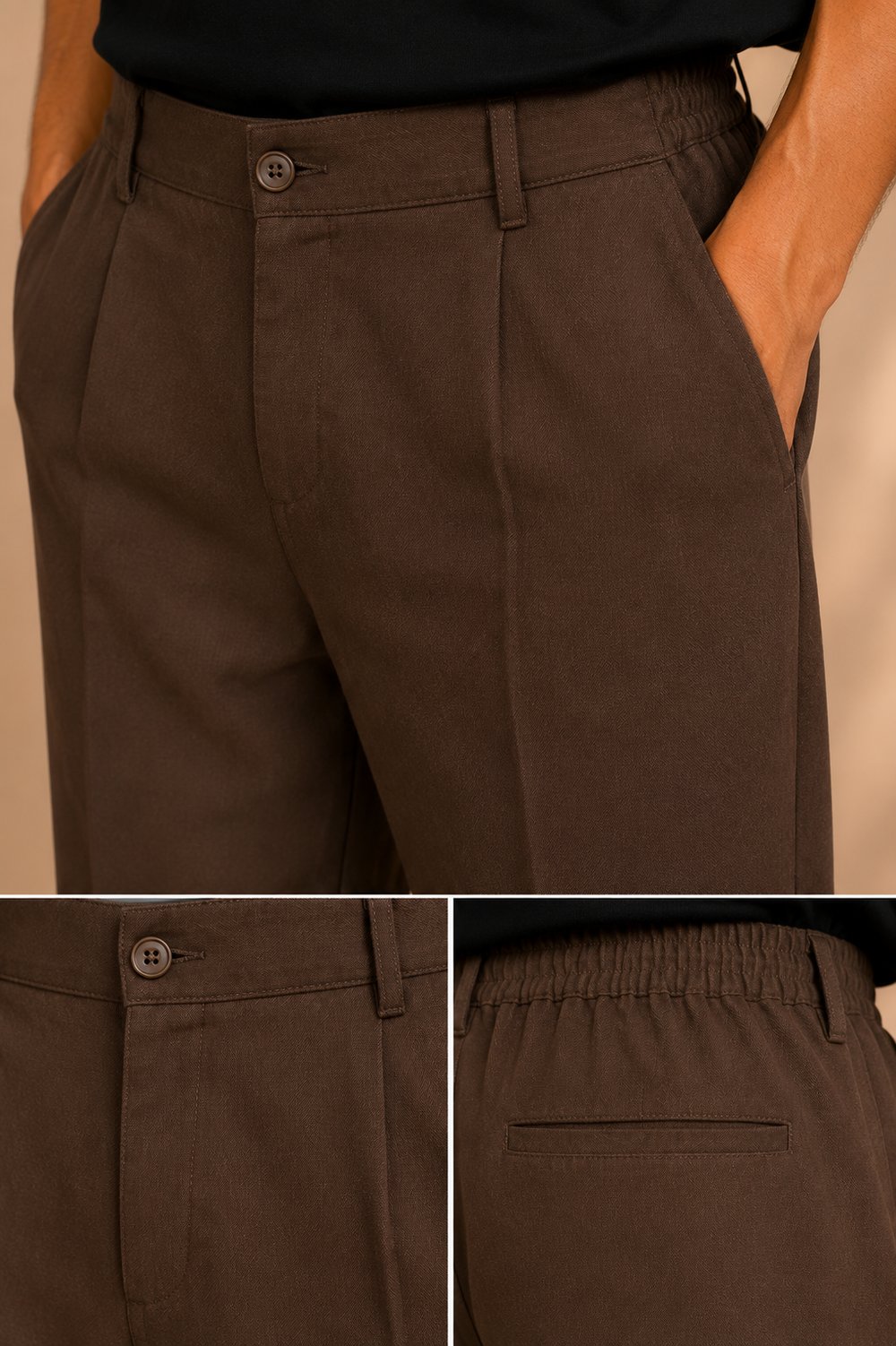 Kahverengi Keten Baggy Fit Erkek Pantolon