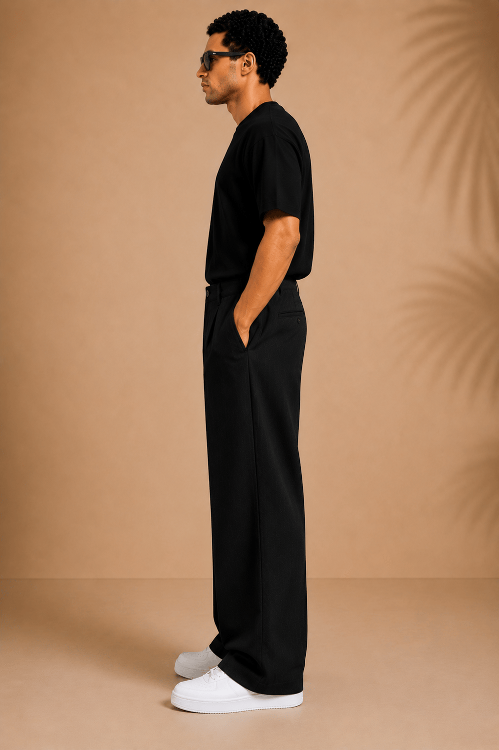 Siyah Keten Baggy Fit Erkek Pantolon