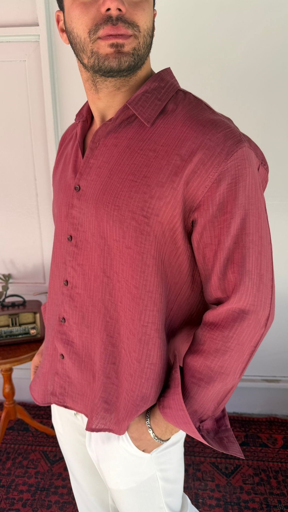 CasualMentr Bordo Oversize Erkek Gömlek