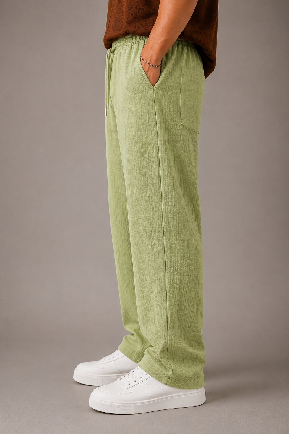 Çağla Yeşili Müslin Baggy Erkek Pantolon