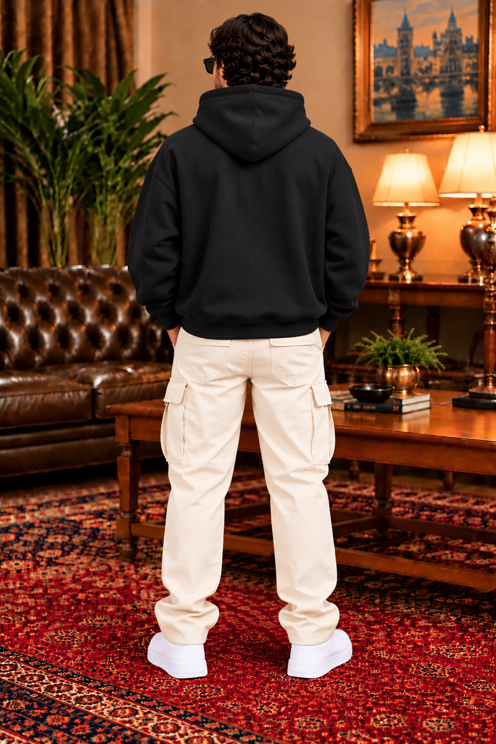 Siyah Oversize Erkek Kapüşonlu Sweatshirt