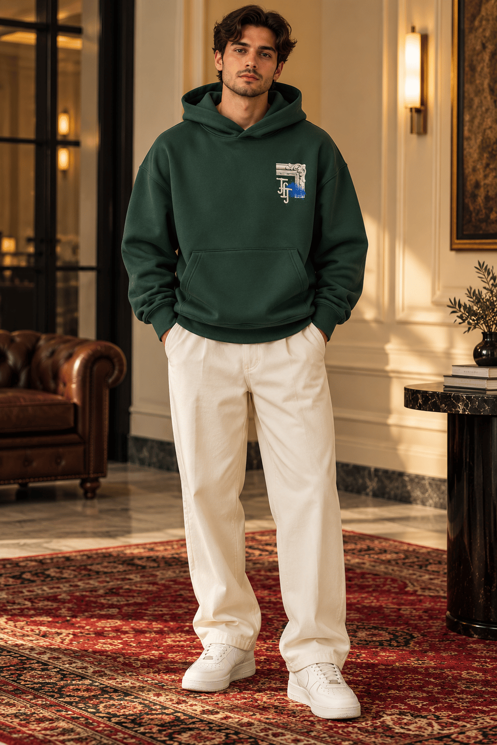 Loyalty Orman Yeşili Oversize Baskılı Kapüşonlu Sweatshirt