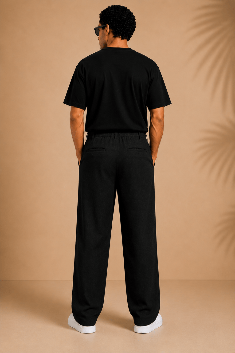 Siyah Keten Baggy Fit Erkek Pantolon
