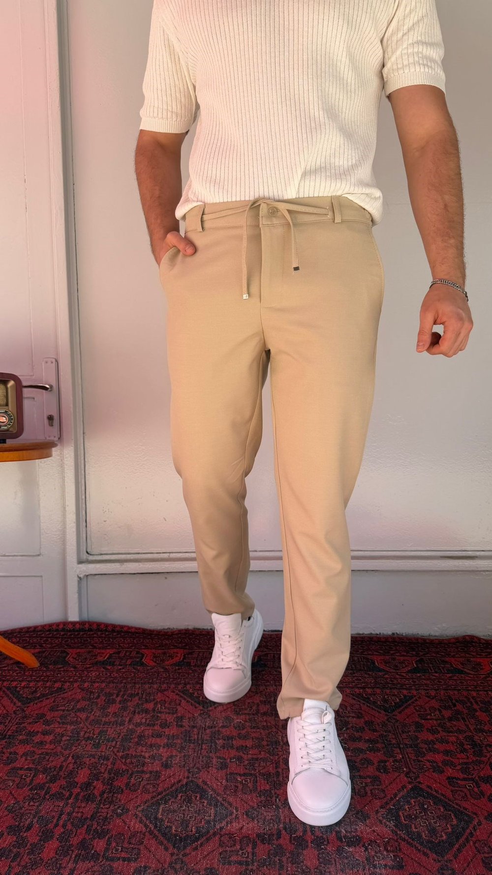 Kum Beji Pilesiz Bağcıklı Erkek Pantolon