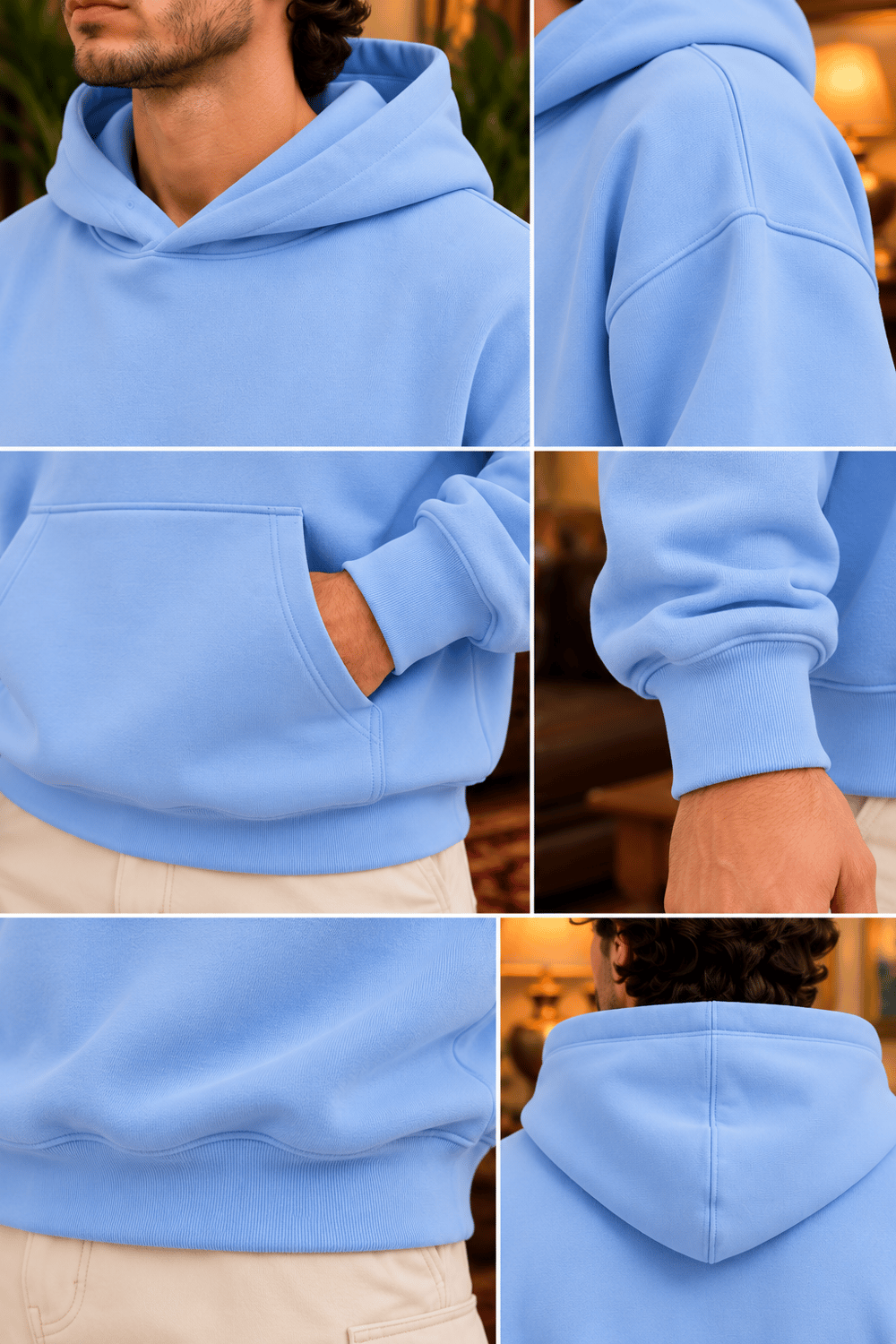 Bebe Mavisi Oversize Erkek Kapüşonlu Sweatshirt