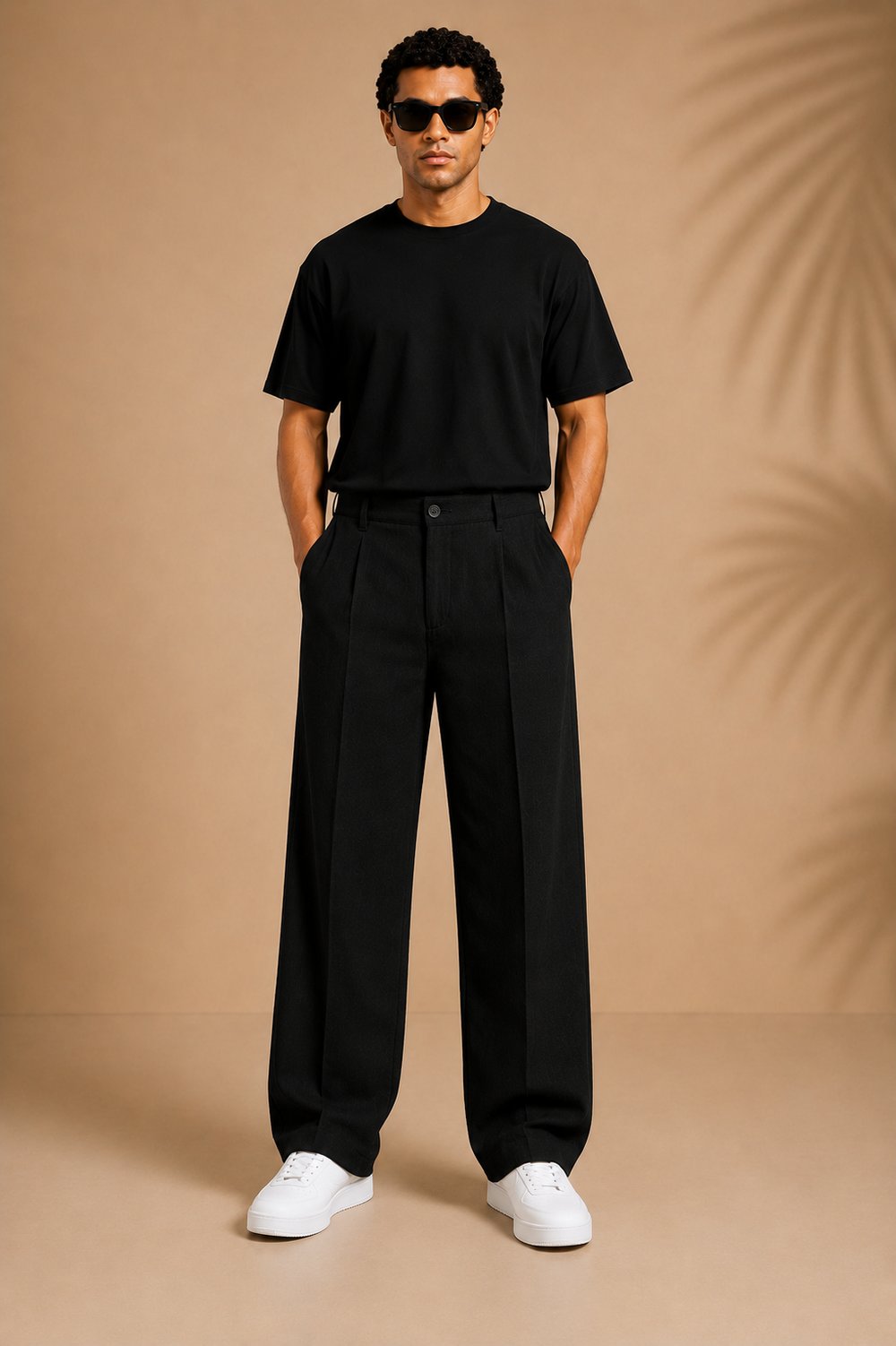 Siyah Keten Baggy Fit Erkek Pantolon