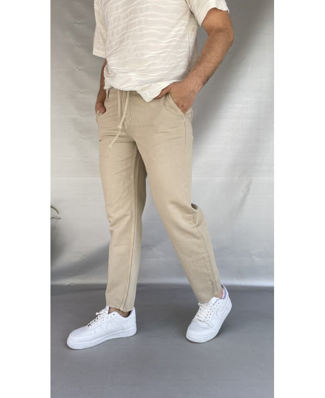 Casual Men Bej Gabardin Regular Fit Pantolon