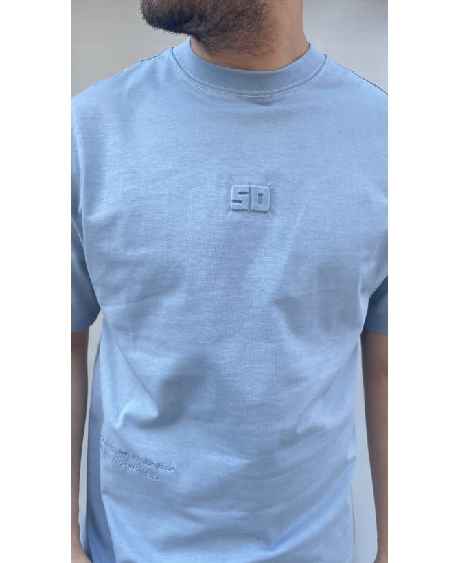 Casual Men South Kabartma Baskılı Oversize Mavi T-Shirt