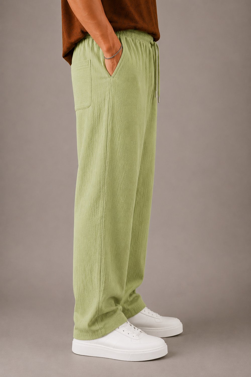 Çağla Yeşili Müslin Baggy Erkek Pantolon