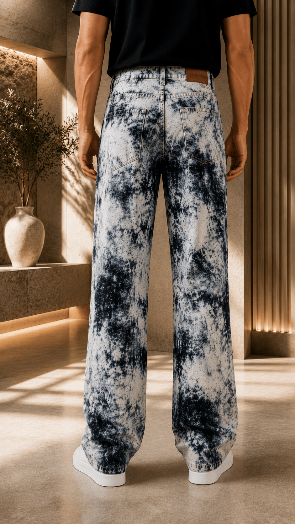 Mavi Batik Desenli Baggy Fit Erkek Jean Pantolon