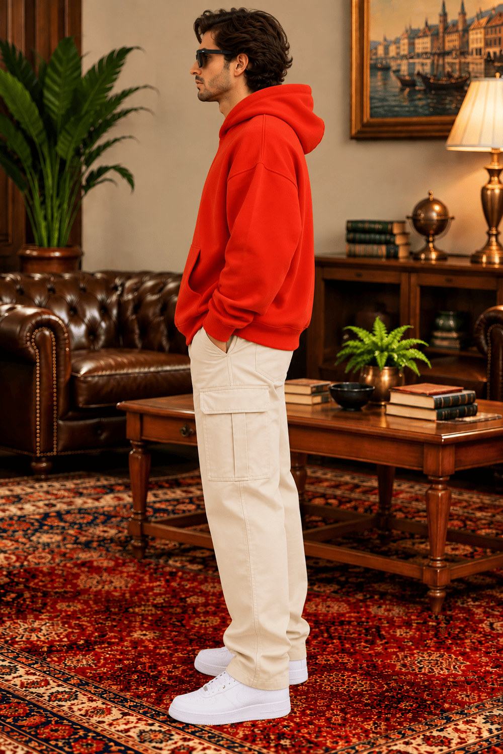 Kırmızı Oversize Erkek Kapüşonlu Sweatshirt