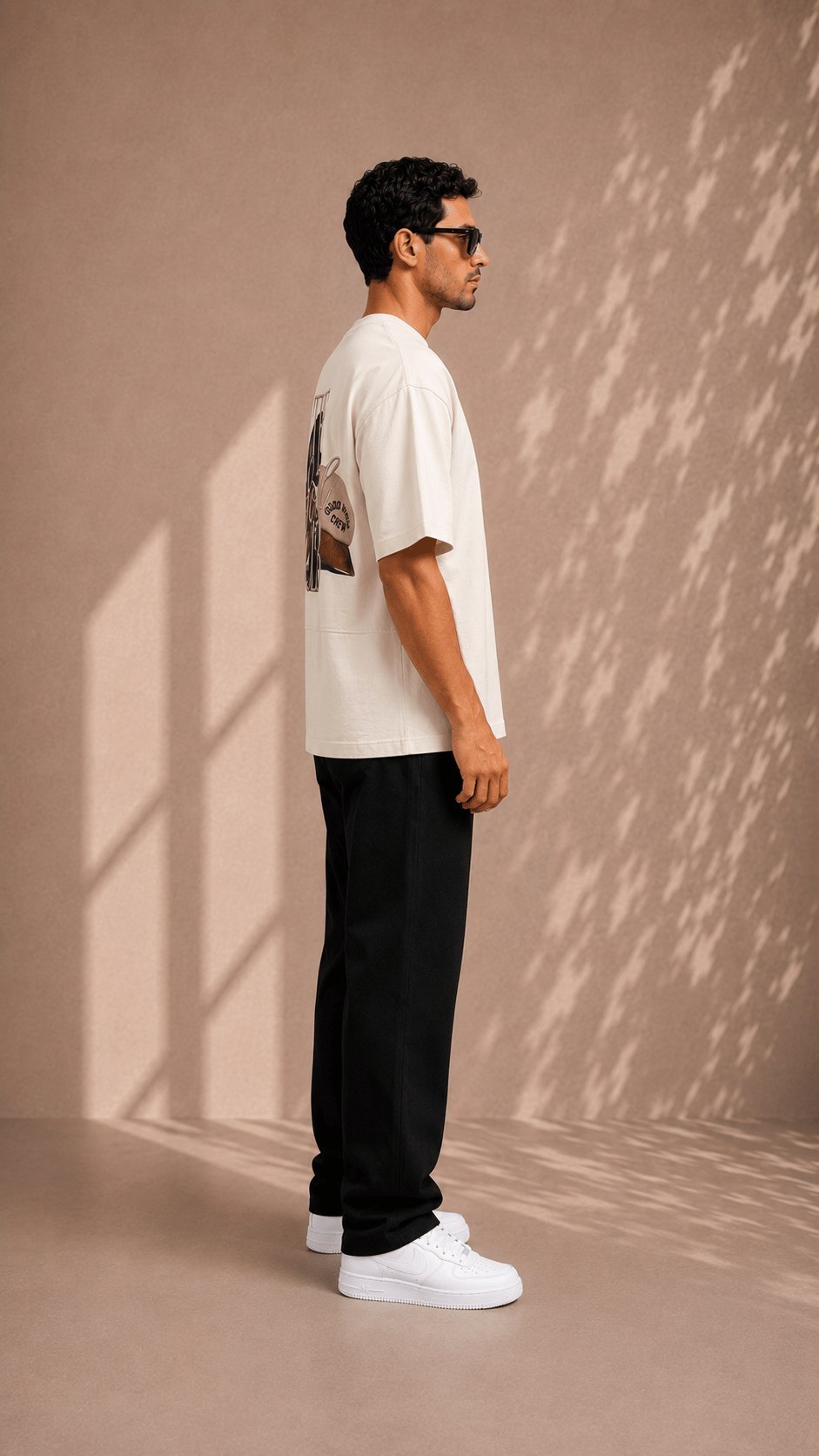 Ekru Oversize Baskılı Erkek Tişört – The Social Club
