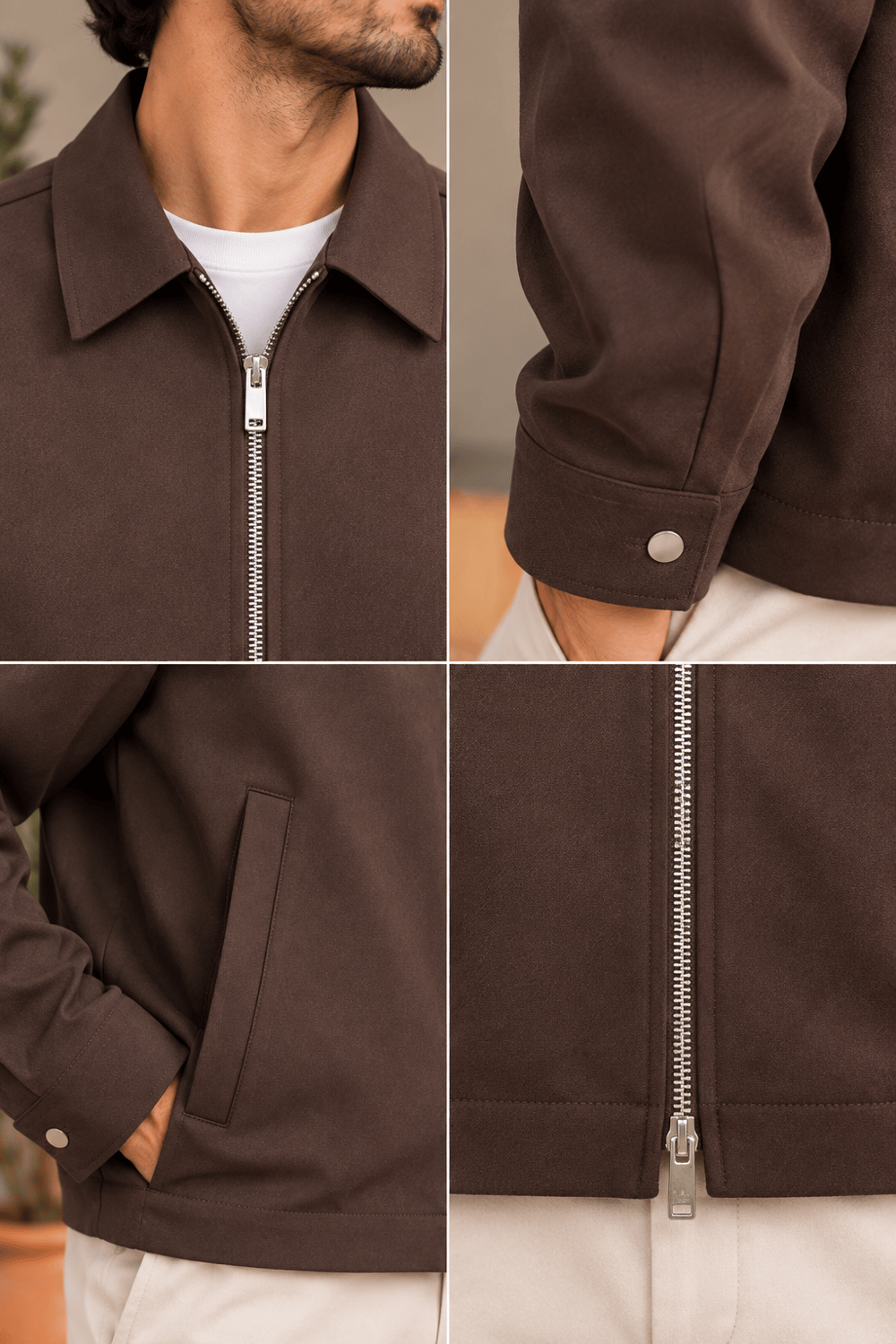 Kahverengi Fermuarlı Erkek Ceket