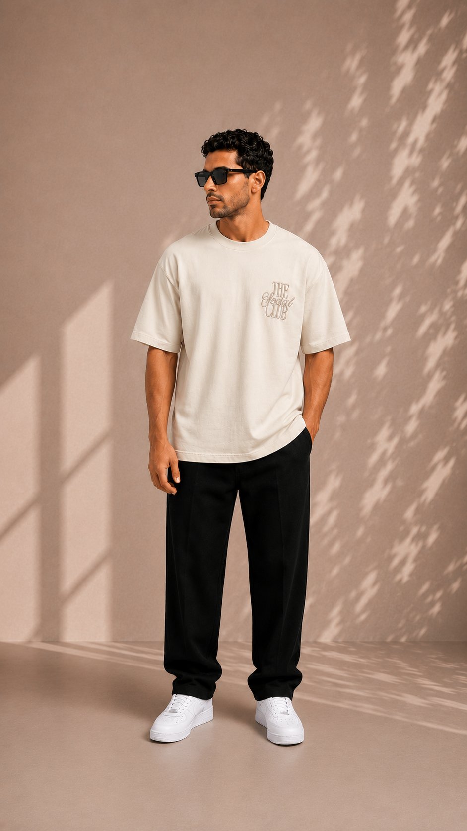 Ekru Oversize Baskılı Erkek Tişört – The Social Club