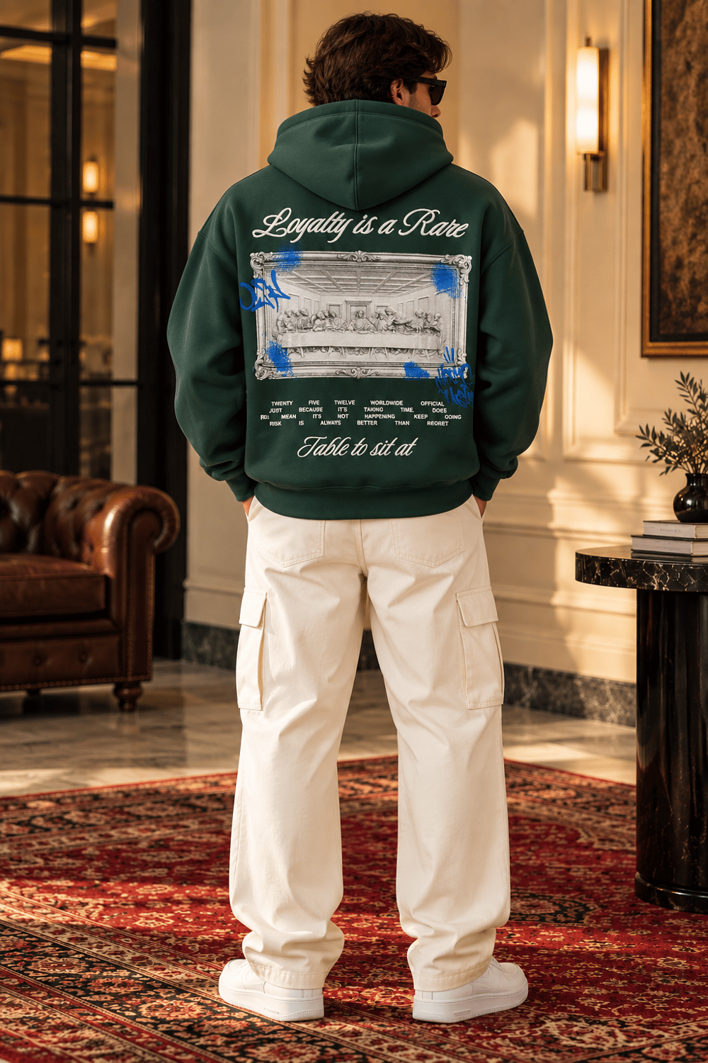 Loyalty Orman Yeşili Oversize Baskılı Kapüşonlu Sweatshirt