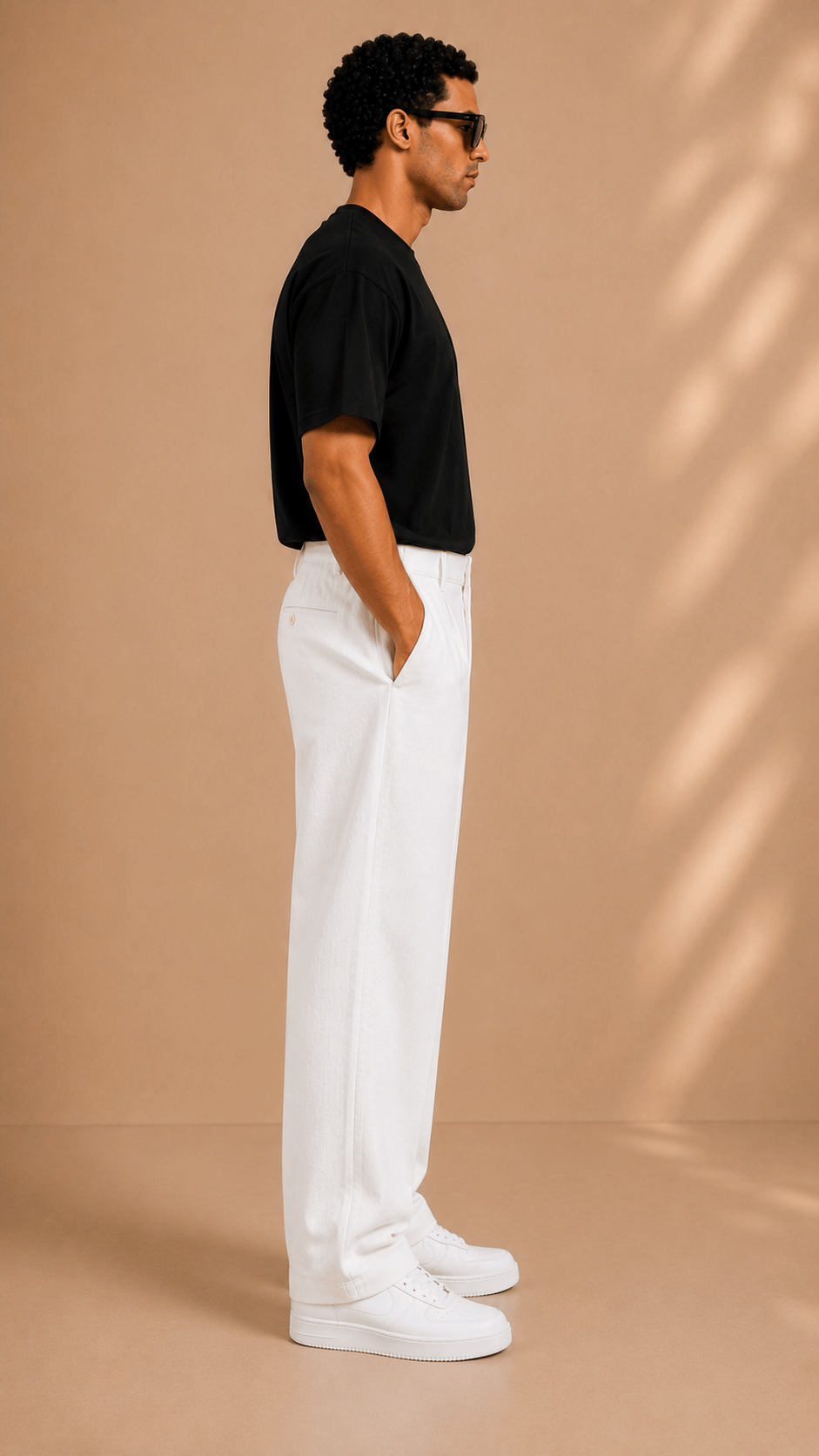 Beyaz Keten Baggy Fit Erkek Pantolon