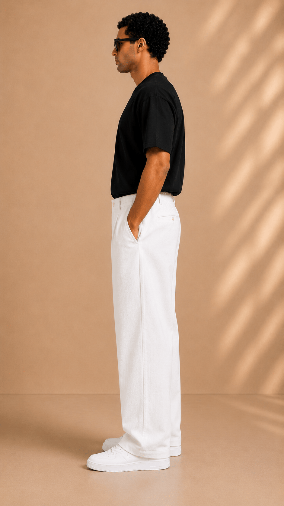 Beyaz Keten Baggy Fit Erkek Pantolon