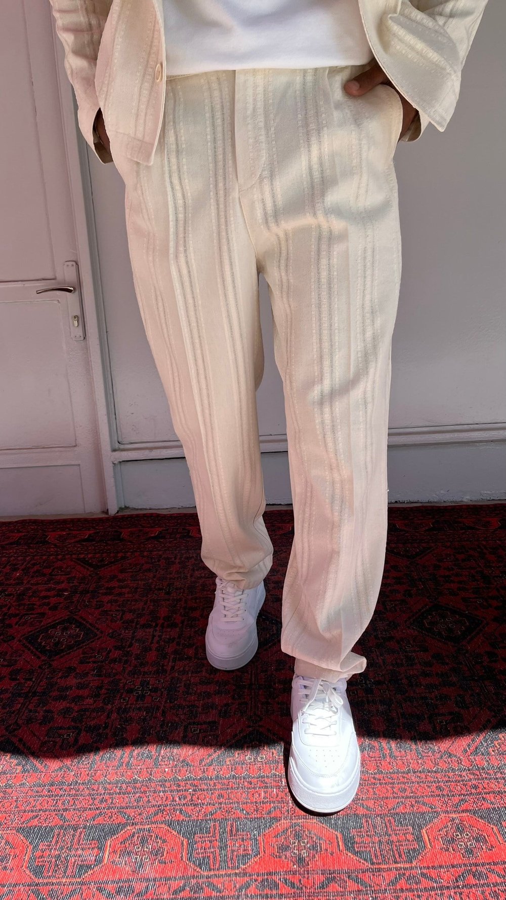 Casualment Ivory Stripe Premium Takım – Bej