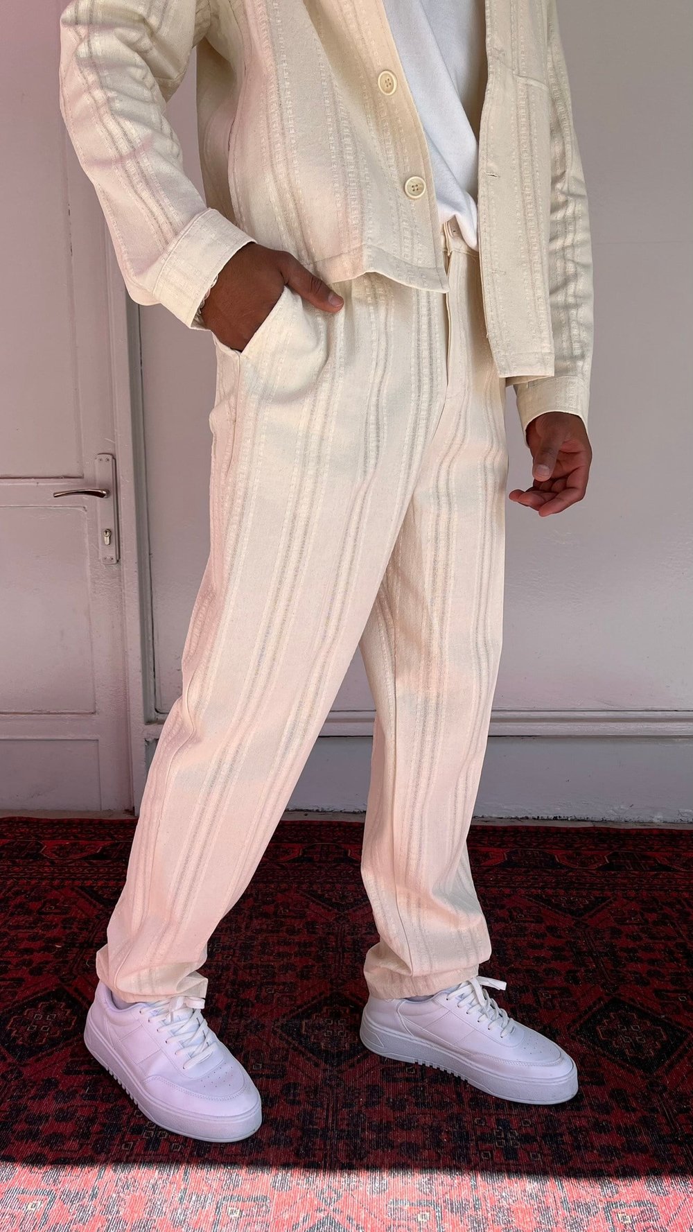 Casualment Ivory Stripe Premium Takım – Bej