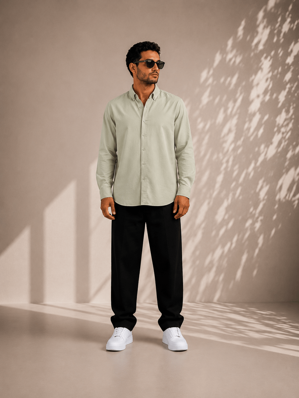 Açık Haki Oversize Erkek Gömlek – Premium Rahat Kalıp