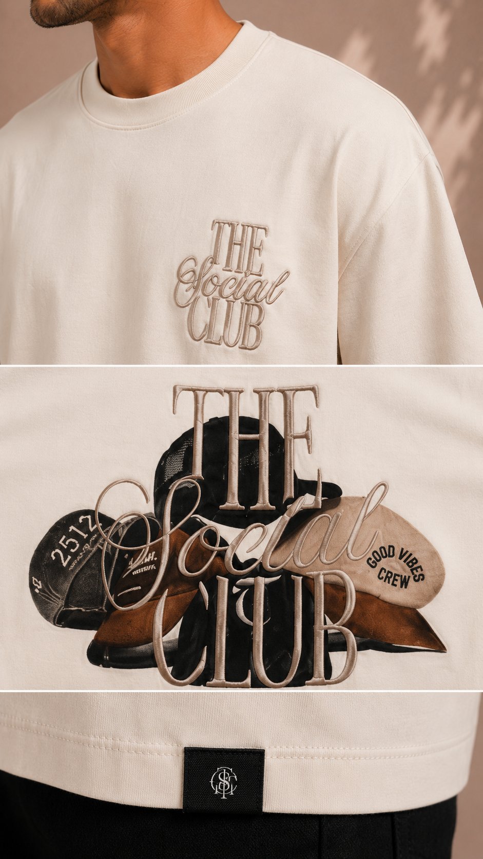 Ekru Oversize Baskılı Erkek Tişört – The Social Club