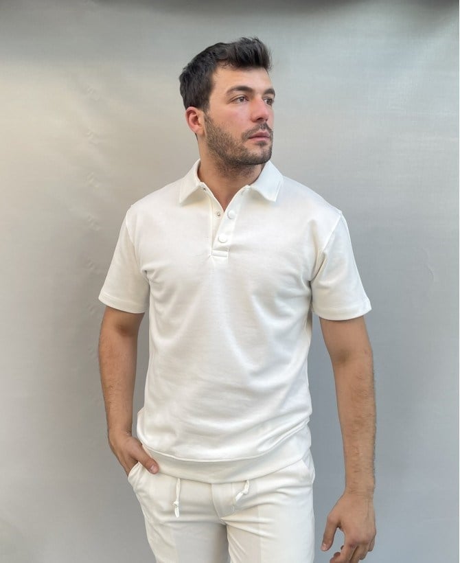 Casual Men Beyaz Polo Yaka Slim Fit T-Shirt