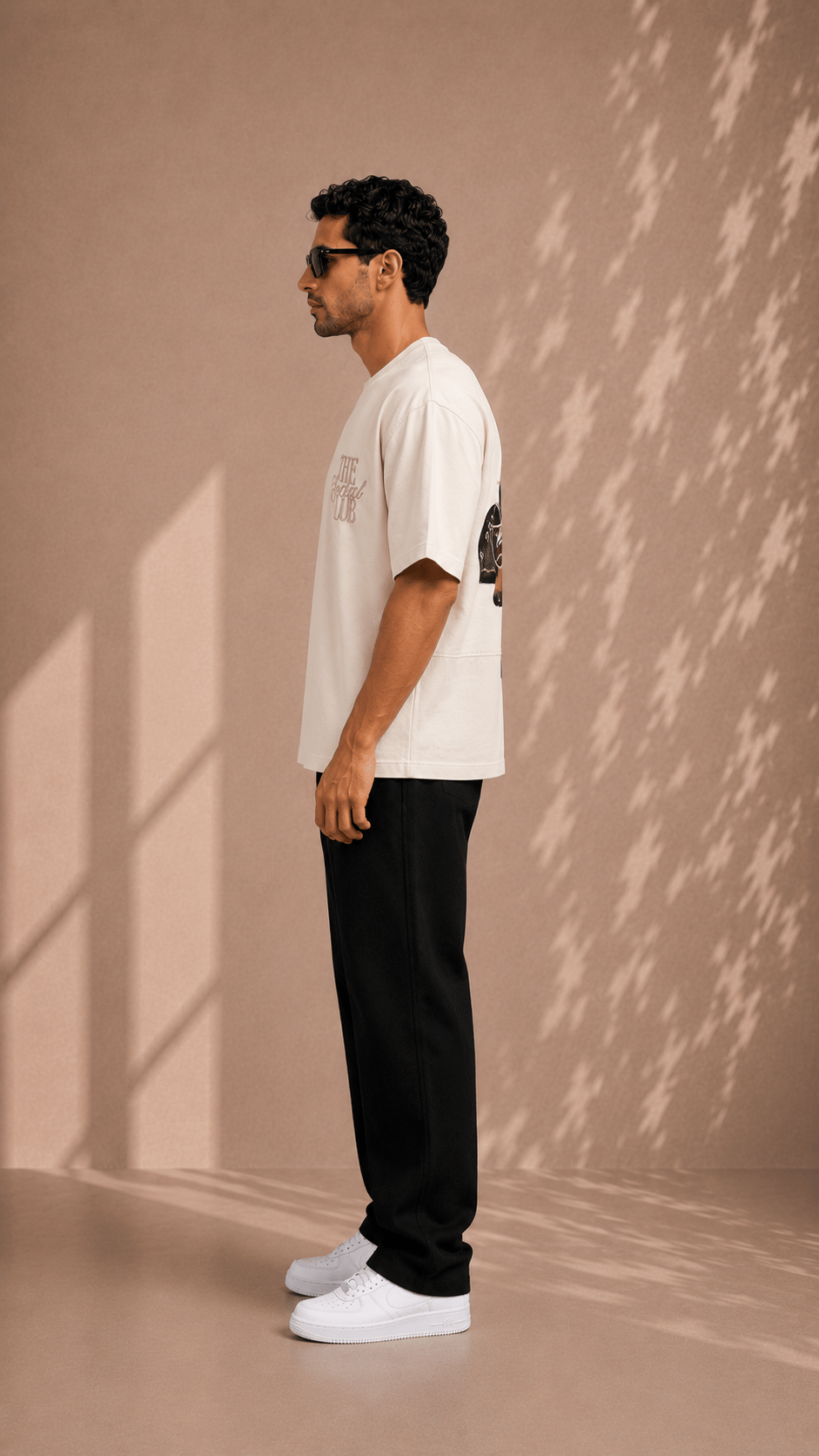 Ekru Oversize Baskılı Erkek Tişört – The Social Club