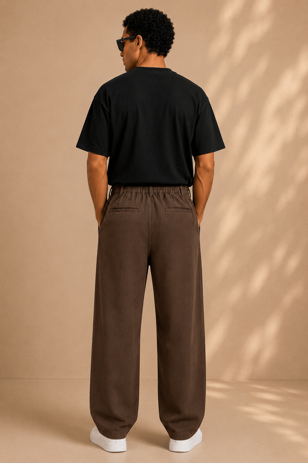 Kahverengi Keten Baggy Fit Erkek Pantolon