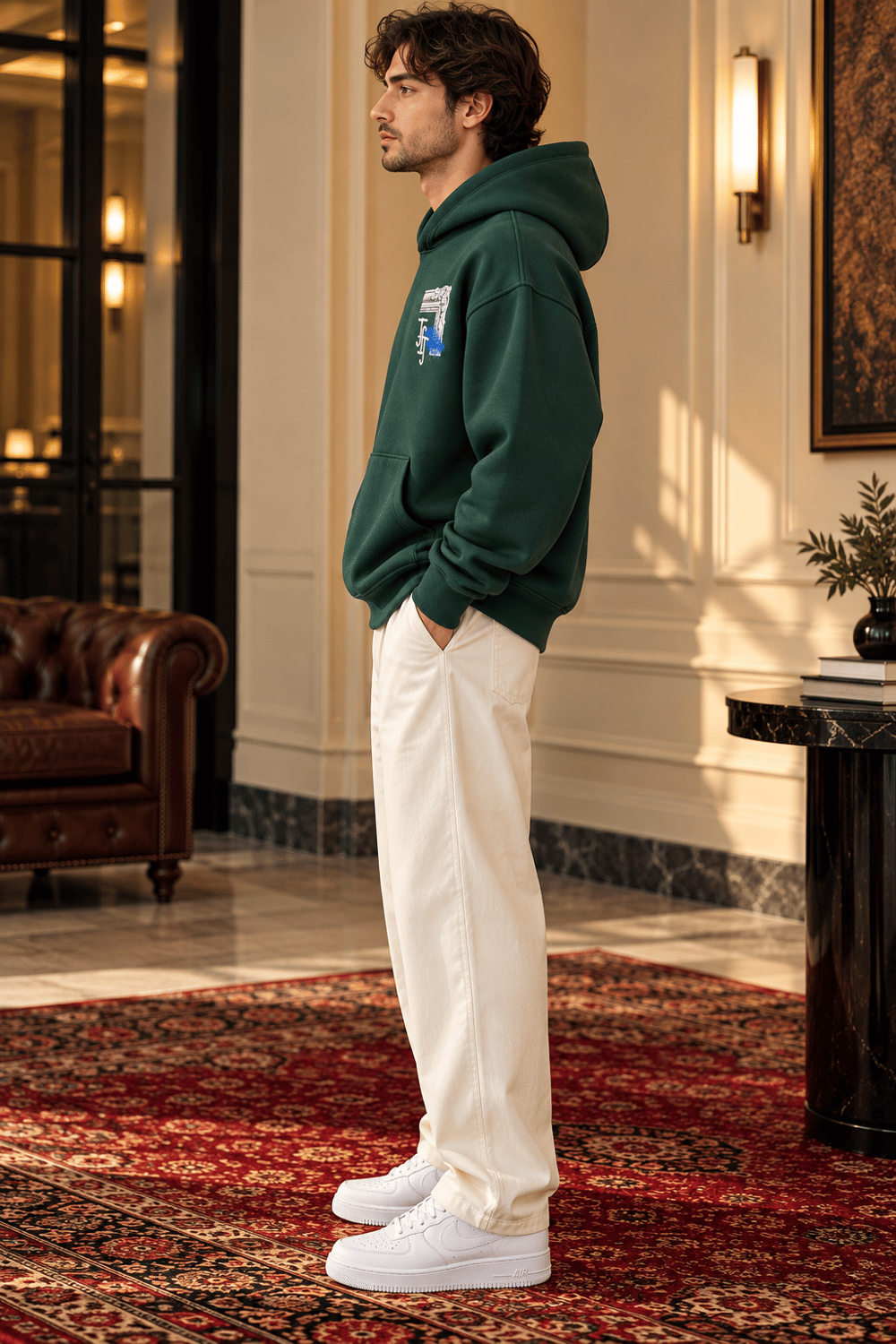 Loyalty Orman Yeşili Oversize Baskılı Kapüşonlu Sweatshirt
