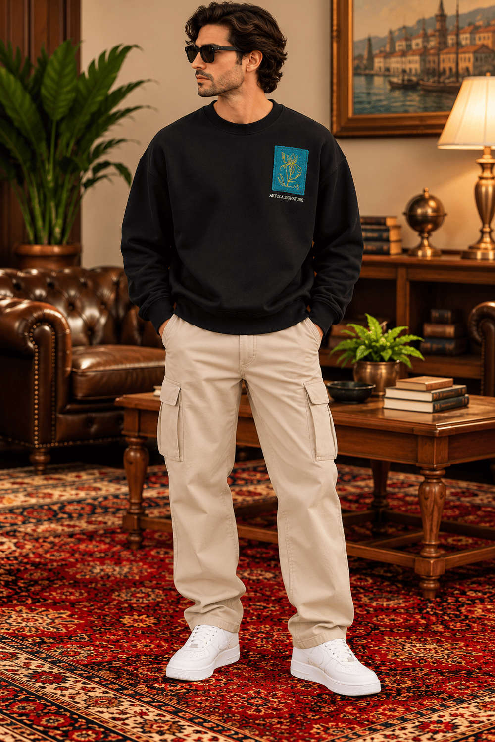 Siyah Nakışlı Oversize Erkek Sweatshirt – Art Is A Signature