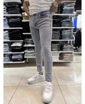 Açık Gri Mavi Yıkamalı Skinny Fit Jean 451CslKe