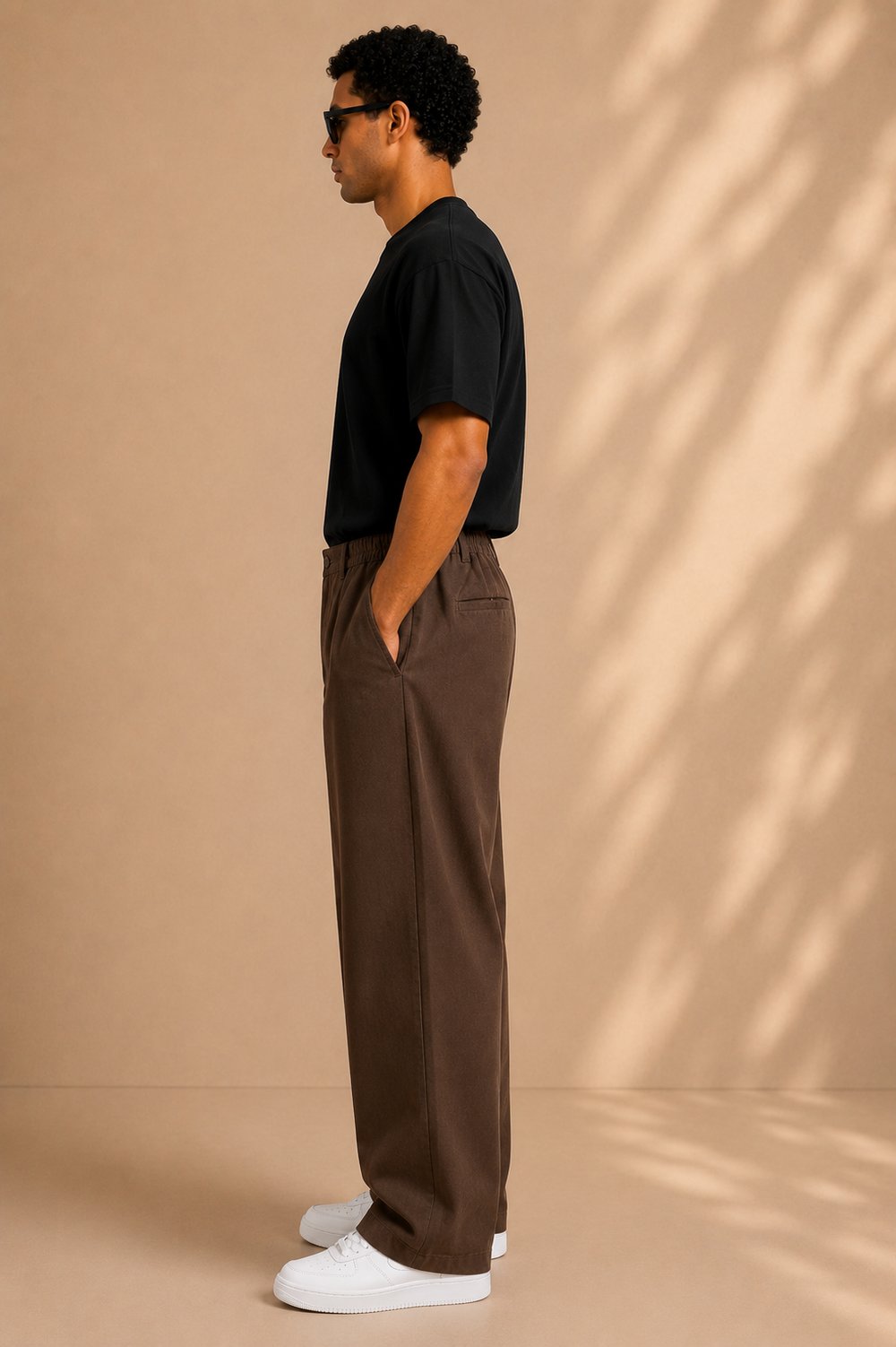 Kahverengi Keten Baggy Fit Erkek Pantolon