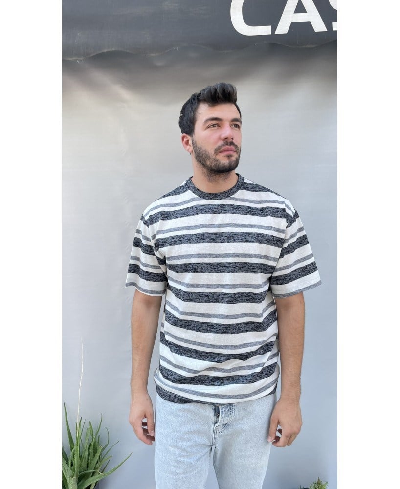 Renkli Çizgili Oversize İnce Triko T-shirt