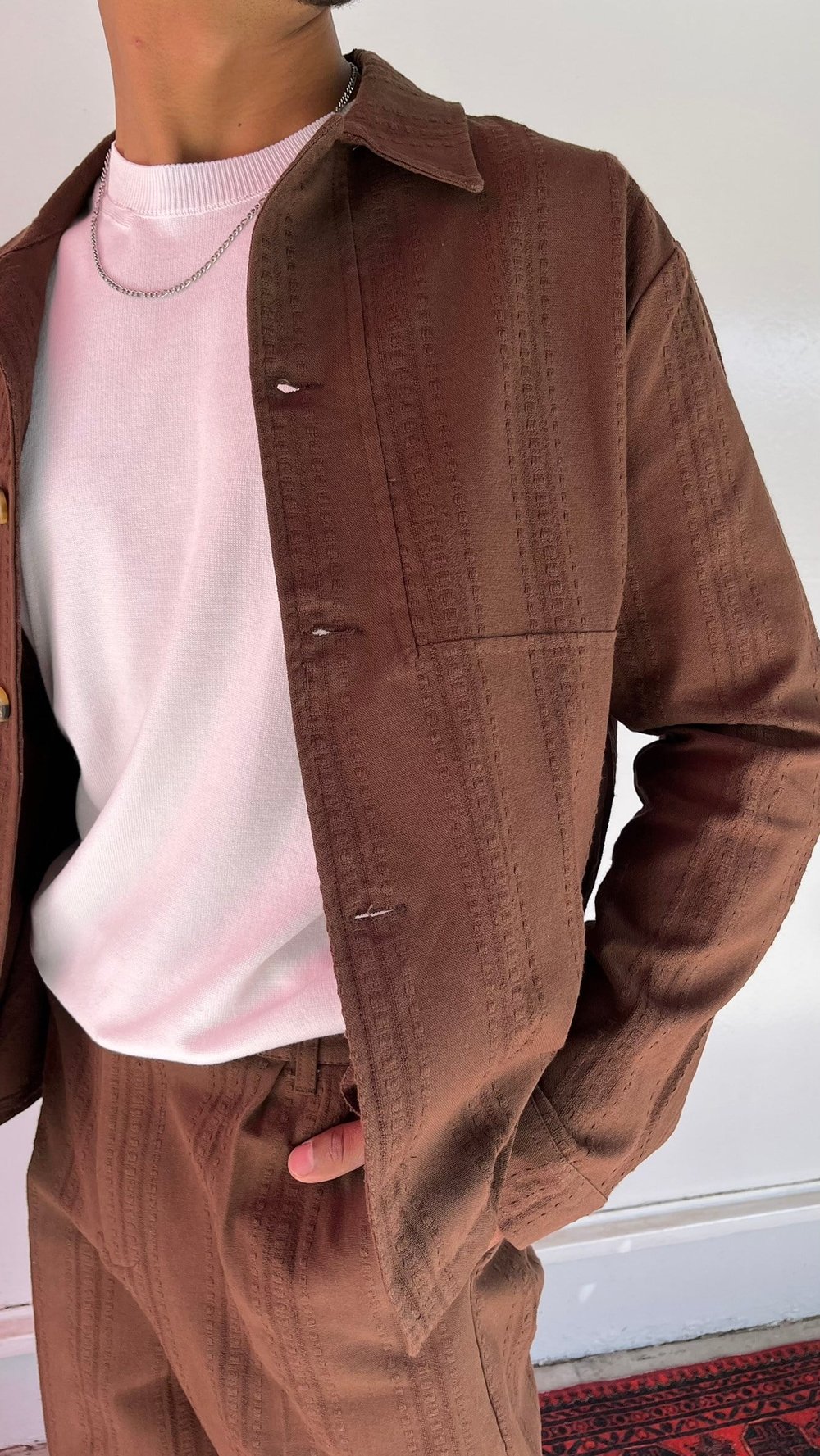Casualment Milano Çizgili Premium Takım – Kahve