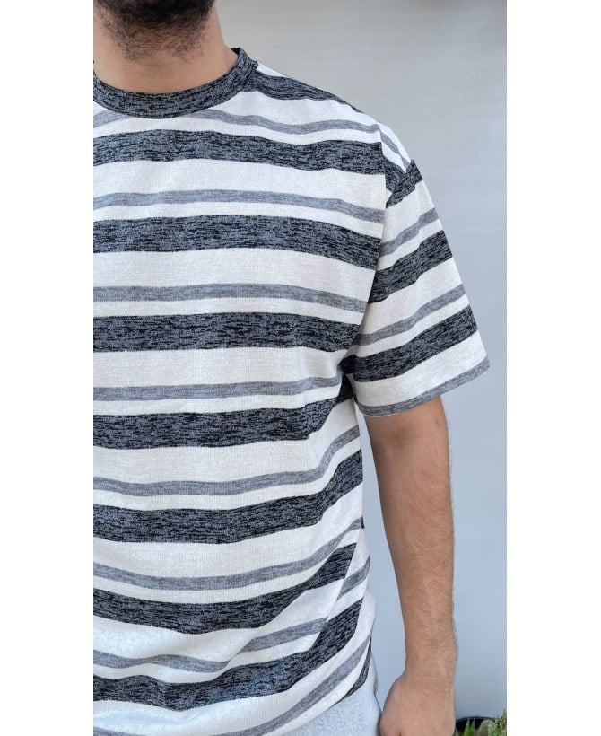 Renkli Çizgili Oversize İnce Triko T-shirt